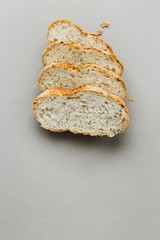 Slices bread gray background top view