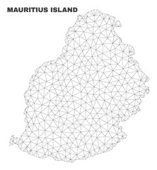 Abstract Mauritius Island map isolated on a white background. Triangular mesh model in black color of Mauritius Island map. Polygonal geographic scheme designed for political illustrations.