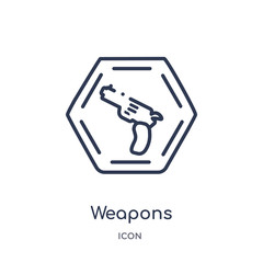 weapons icon from signs outline collection. Thin line weapons icon isolated on white background.