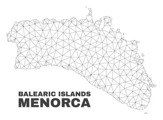Abstract Menorca Island map isolated on a white background. Triangular mesh model in black color of Menorca Island map. Polygonal geographic scheme designed for political illustrations.