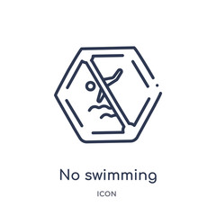 no swimming icon from signs outline collection. Thin line no swimming icon isolated on white background.