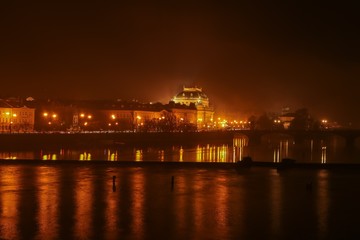 Fototapeta na wymiar illuminated National Theatre (Národní divadlo) in Prague at night