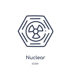 nuclear icon from signs outline collection. Thin line nuclear icon isolated on white background.