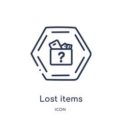 lost items icon from signs outline collection. Thin line lost items icon isolated on white background.