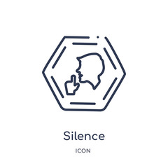 silence icon from signs outline collection. Thin line silence icon isolated on white background.
