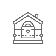 House with lock, home security, insurance line icon.