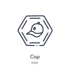 cap icon from signs outline collection. Thin line cap icon isolated on white background.