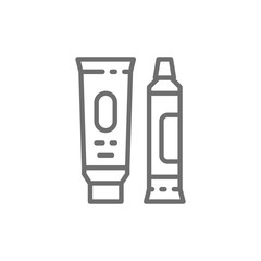 Hand cream, cosmetic tubes, toothpaste line icon.