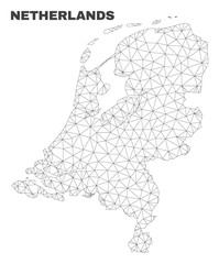 Abstract Netherlands map isolated on a white background. Triangular mesh model in black color of Netherlands map. Polygonal geographic scheme designed for political illustrations.