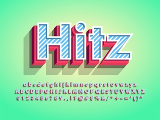 modern 3d hitz logo type for digital and print design with stripes pattern cool design, font typeface character alphabet typography compatible with illustrator 10 
