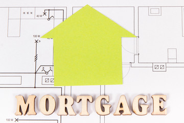 Home shape on electrical diagrams, mortgage loan for buying house concept