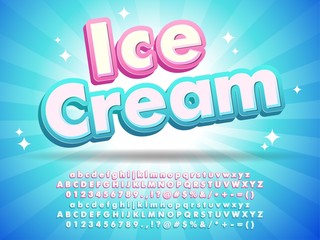 Ice cream font text design, for logo title headline, menu poster banner flyer, clean blue background with little stars compatible with illustrator 10 