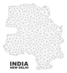 Abstract New Delhi City map isolated on a white background. Triangular mesh model in black color of New Delhi City map. Polygonal geographic scheme designed for political illustrations.