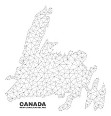 Abstract Newfoundland Island map isolated on a white background. Triangular mesh model in black color of Newfoundland Island map. Polygonal geographic scheme designed for political illustrations.