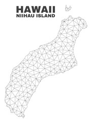 Abstract Niihau Island map isolated on a white background. Triangular mesh model in black color of Niihau Island map. Polygonal geographic scheme designed for political illustrations.