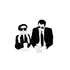 Hand drawn people in a cafe, people with coffee, people with tea, fashionable young woman, girl with a book, vector illustration