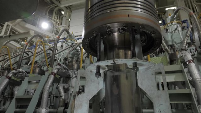 Piston near diesel engine of ship