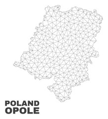 Abstract Opole Voivodeship map isolated on a white background. Triangular mesh model in black color of Opole Voivodeship map. Polygonal geographic scheme designed for political illustrations.