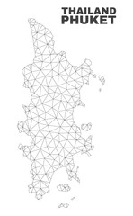 Abstract Phuket map isolated on a white background. Triangular mesh model in black color of Phuket map. Polygonal geographic scheme designed for political illustrations.