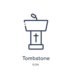 tombstone icon from religion outline collection. Thin line tombstone icon isolated on white background.