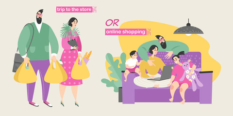 Parents shop at the store or buy online while sitting on the couch with their children