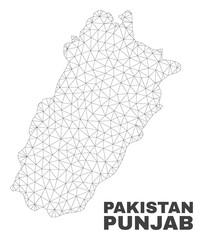 Abstract Punjab Province map isolated on a white background. Triangular mesh model in black color of Punjab Province map. Polygonal geographic scheme designed for political illustrations.