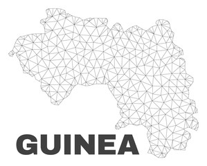 Abstract Republic of Guinea map isolated on a white background. Triangular mesh model in black color of Republic of Guinea map. Polygonal geographic scheme designed for political illustrations.