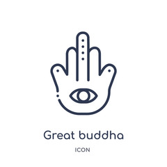 great buddha icon from religion outline collection. Thin line great buddha icon isolated on white background.