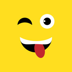 Emotion squared. Flat design. Yellow playful muzzle