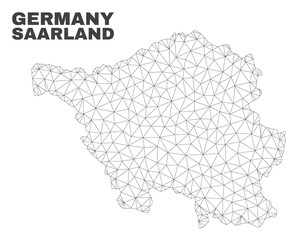 Abstract Saarland Land map isolated on a white background. Triangular mesh model in black color of Saarland Land map. Polygonal geographic scheme designed for political illustrations.