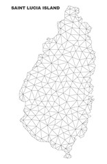 Abstract Saint Lucia Island map isolated on a white background. Triangular mesh model in black color of Saint Lucia Island map. Polygonal geographic scheme designed for political illustrations.