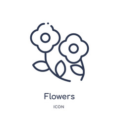 flowers icon from religion outline collection. Thin line flowers icon isolated on white background.
