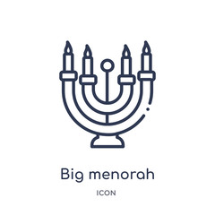 big menorah icon from religion outline collection. Thin line big menorah icon isolated on white background.