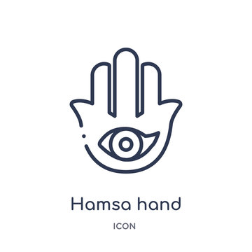 hamsa hand icon from religion outline collection. Thin line hamsa hand icon isolated on white background.