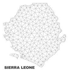 Abstract Sierra Leone map isolated on a white background. Triangular mesh model in black color of Sierra Leone map. Polygonal geographic scheme designed for political illustrations.