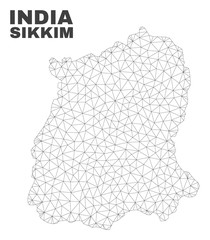 Abstract Sikkim State map isolated on a white background. Triangular mesh model in black color of Sikkim State map. Polygonal geographic scheme designed for political illustrations.