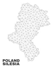 Abstract Silesian Voivodeship map isolated on a white background. Triangular mesh model in black color of Silesian Voivodeship map. Polygonal geographic scheme designed for political illustrations.