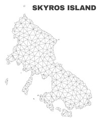 Abstract Skyros Island map isolated on a white background. Triangular mesh model in black color of Skyros Island map. Polygonal geographic scheme designed for political illustrations.
