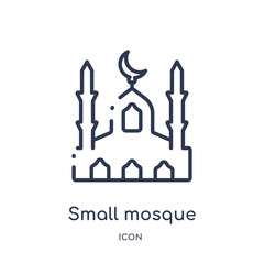 small mosque icon from religion outline collection. Thin line small mosque icon isolated on white background.