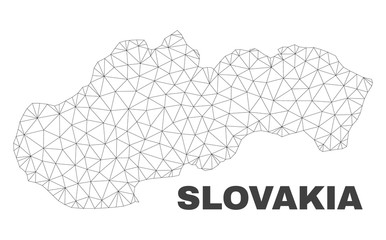 Abstract Slovakia map isolated on a white background. Triangular mesh model in black color of Slovakia map. Polygonal geographic scheme designed for political illustrations.