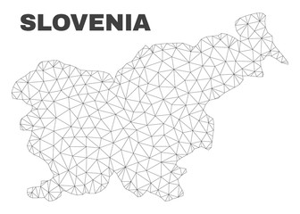 Abstract Slovenia map isolated on a white background. Triangular mesh model in black color of Slovenia map. Polygonal geographic scheme designed for political illustrations.