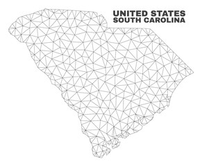 Abstract South Carolina State map isolated on a white background. Triangular mesh model in black color of South Carolina State map. Polygonal geographic scheme designed for political illustrations.