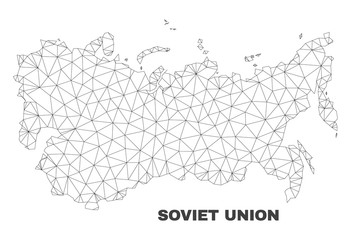 Abstract Soviet Union map isolated on a white background. Triangular mesh model in black color of Soviet Union map. Polygonal geographic scheme designed for political illustrations.