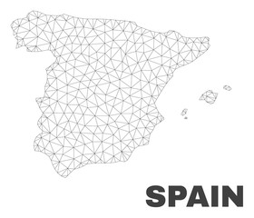 Abstract Spain map isolated on a white background. Triangular mesh model in black color of Spain map. Polygonal geographic scheme designed for political illustrations.