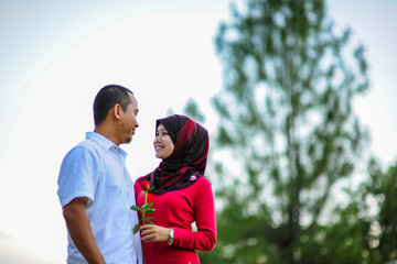 Young couple in love at the park enjoy the together. A happiness couple together. 