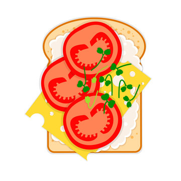 Veggie sandwich - bread, cheese, tomatoes, sauce, microgreens Arugula.