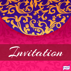 Ornamental frame template, blue and pink postcard.