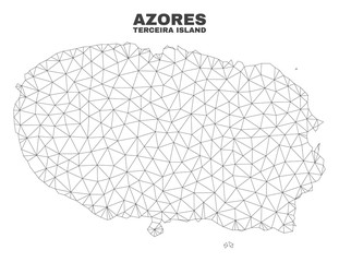 Abstract Terceira Island map isolated on a white background. Triangular mesh model in black color of Terceira Island map. Polygonal geographic scheme designed for political illustrations.