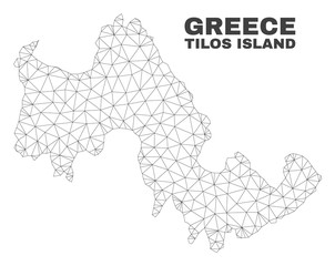 Abstract Tilos Island map isolated on a white background. Triangular mesh model in black color of Tilos Island map. Polygonal geographic scheme designed for political illustrations.