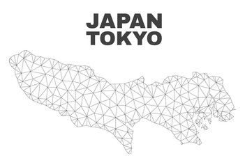 Abstract Tokyo Prefecture map isolated on a white background. Triangular mesh model in black color of Tokyo Prefecture map. Polygonal geographic scheme designed for political illustrations.